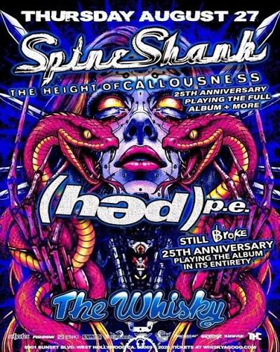 Tickets + Shirt Pack: 8/27: Echo Spine @ Whisky a Go Go w/ SpineShank and (hed) P.E.